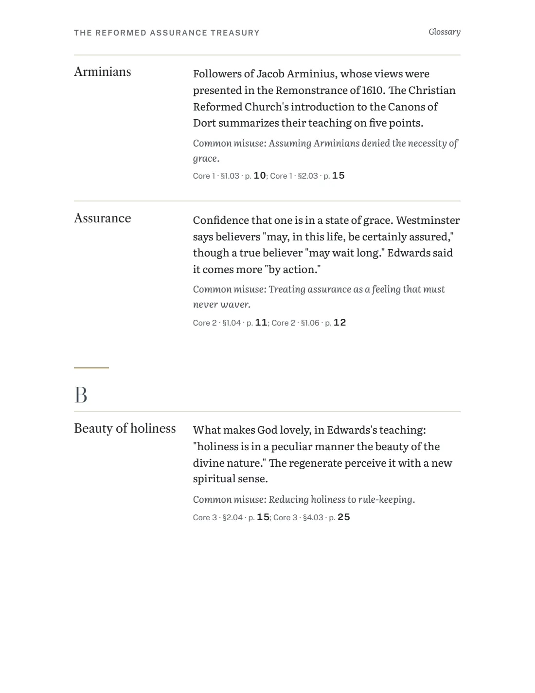 Page from the glossary with defined terms