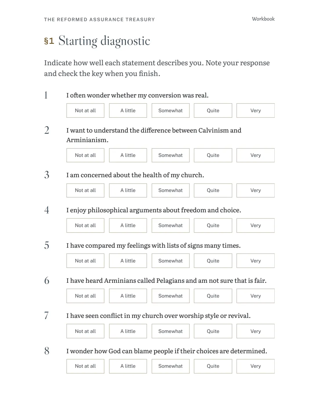 Page from the workbook with the starting diagnostic